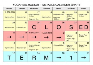 Yogareal Holiday Timetable